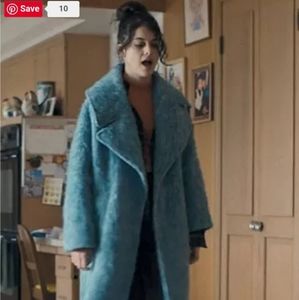 Asos Design Clouchy Oversized Maxi Coat In blue as seen on Three Broke Girls
